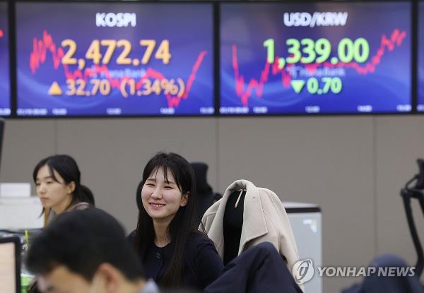 This photo taken Jan. 19, 2024, shows the dealing room of Hana Bank in central Seoul. (Yonhap)