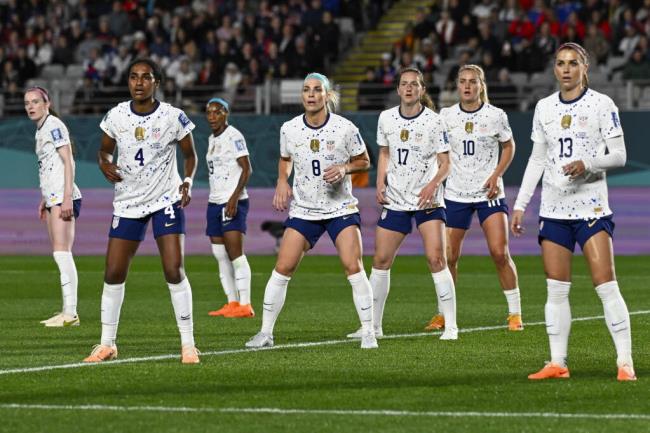 U.S. players wait for a corner kick during Tuesday’s Women's World Cup game against Portugal in Auckland, New Zealand. (Andrew Cornaga / ASSOCIATED PRESS)
