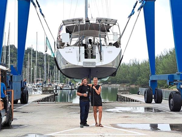 Robertson (right) at Rebak Marina. — RACHEL ROBERTSON