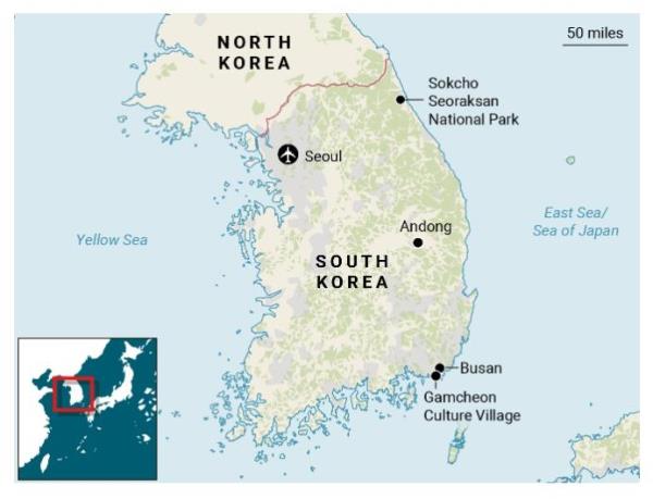 This captured image from The Times' website on Jan. 5, 2024, shows a map of South Korea corrected to include the East Sea, after South Korea requested the name be added to mark both names for the body of water between South Korea and Japan. (PHOTO NOT FOR SALE) (Yonhap)