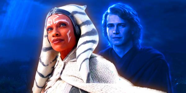 Ahsoka Tano the White in the foreground, with Anakin Skywalker's Force ghost in the background.