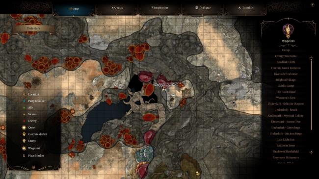 Baldur's Gate 3 Cragged Rock On Underdark Map