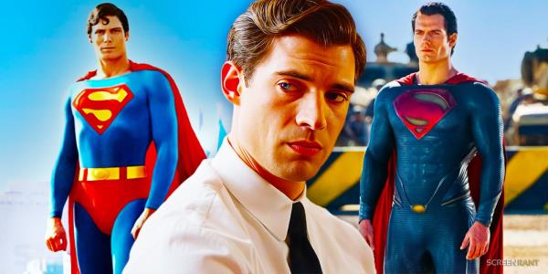 Custom image of David Corenswet with Christopher Reeve and Henry Cavill's Supermen at each side.