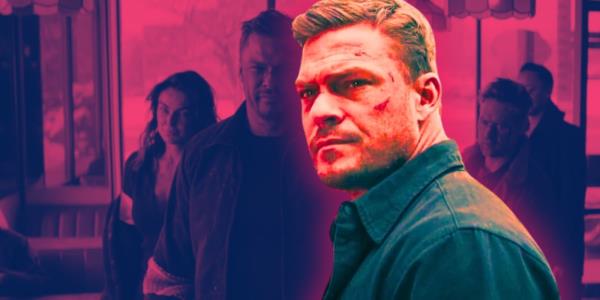 Alan Ritchson as Jack Reacher looking serious in Reacher season 2