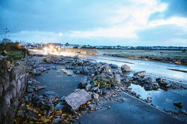 Several roads and house were flooded; a sixty foot stretch of sea wall was destroyed while trees and telephone poles were blown over during Storm Debi in the Oranmore areas of Galway. Picture: Press 22 