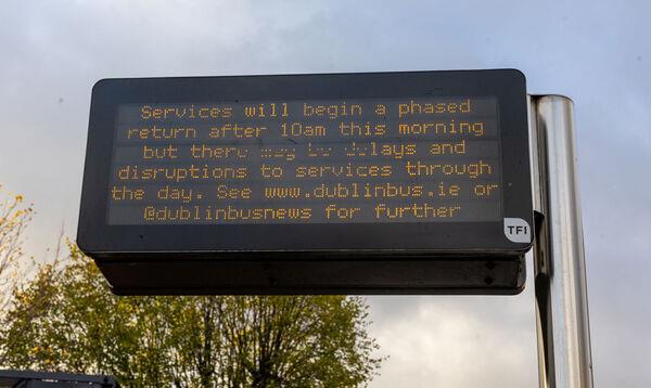 Bus sign in Cork Street, Dublin as Storm Debi swept across Ireland. Picture: Norma Burke/PA Wire
