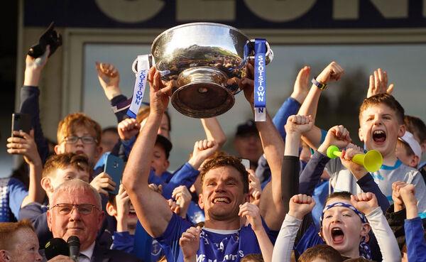 Shane Walsh, left, and Rory O'Carroll of Kilmacud Crokes celebrate after the Dublin County Senior Club Football Champio<em></em>nship final. Pic: Daire Brennan/Sportsfile