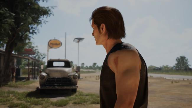 Johnny standing outside of the Gas Station in The Texas Chain Saw Massacre.