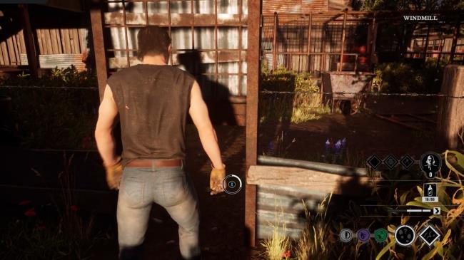 Johnny kicking one of the hatches to prevent enemies from escaping in The Texas Chain Saw Massacre.